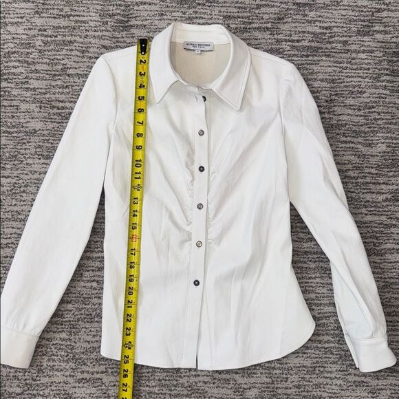 Susan Bender Ruched Stretch Leather Shirt in White Leather - Picture 5 of 9
